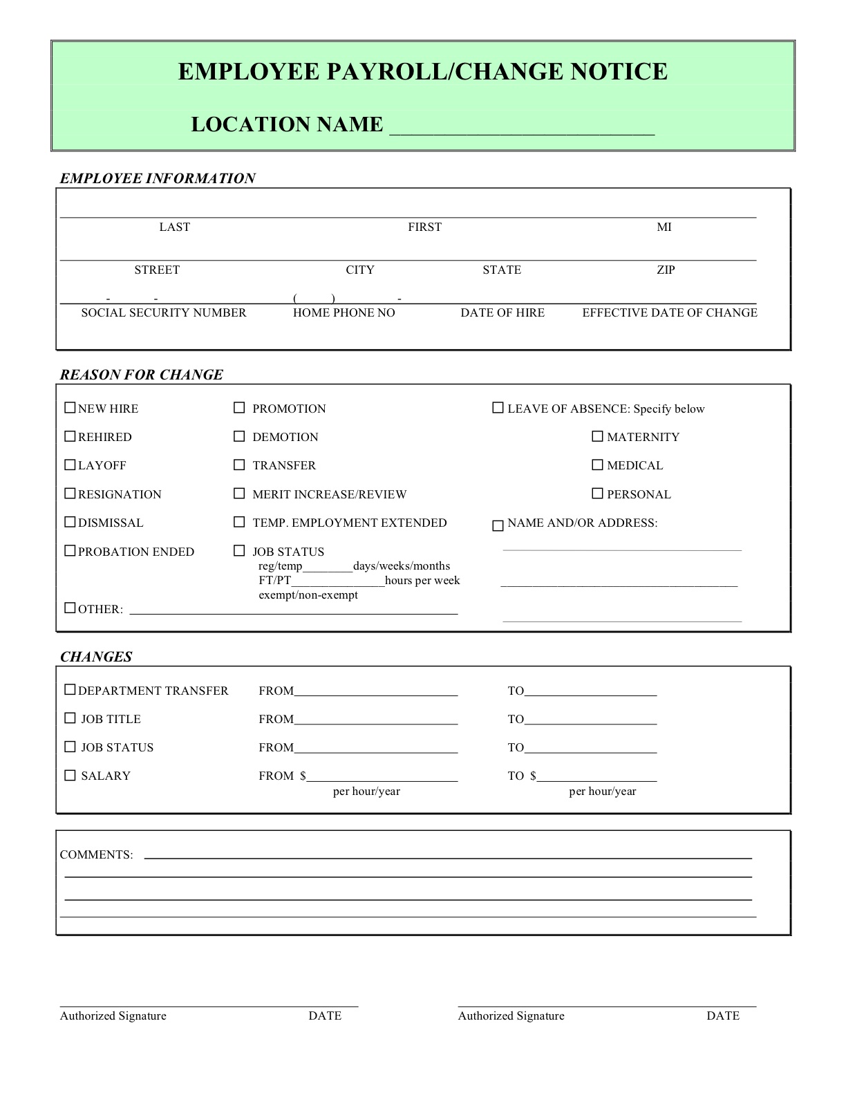 employee shift change form